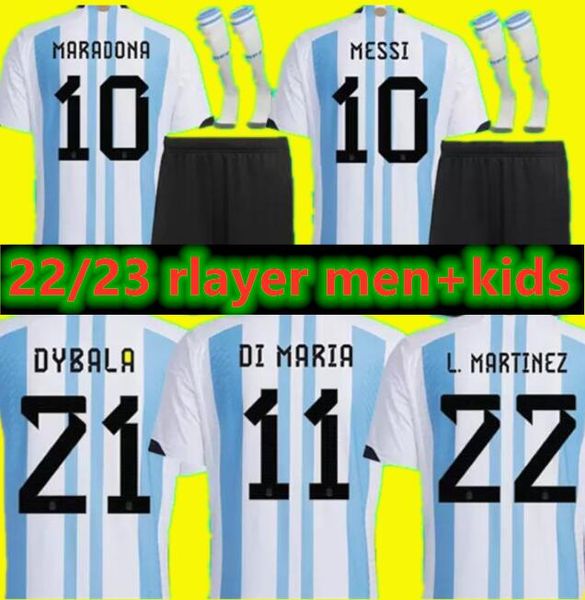 

argentinas soccer jersey fans and player version 2022 dybala aguero maradona football shirt 21 22 23 men kids sets uniform with socks di mar, Black;yellow