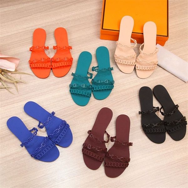 

with low discount designer cool slippers flat bottomed pig nose chain beach shoes net red, Black
