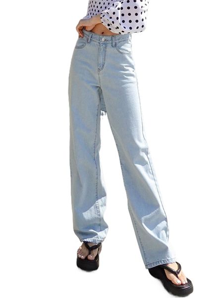 

dazy button fly straight leg jeans w5xu#, Blue