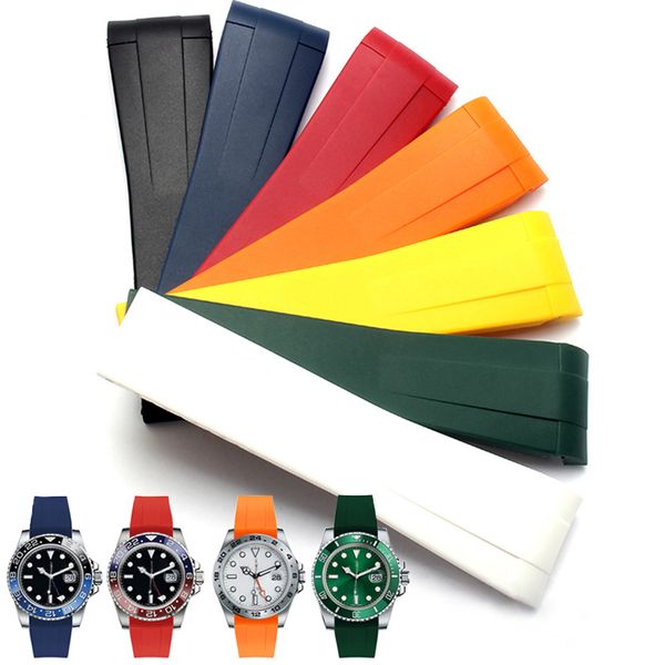 

watch band for rolex daytona submariner yacht-master gmt curved interface rubber silicone belt watch accessories bracelet, Black;brown