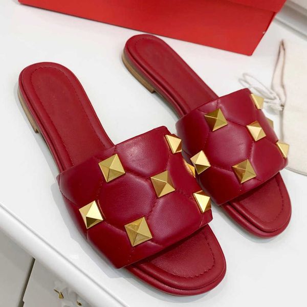 

2022 women genuine leather slippers designer shoes woman sandals female slides summer beach flats, Black