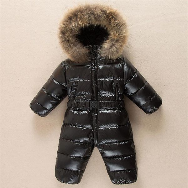

winter warm baby rompers jumpsuit children duck down overalls snowsuit toddler kids boys girls fur hooded romper costume clothes 2276t, Blue