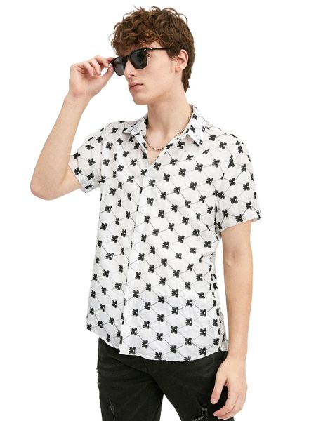 

men random bow embroidered mesh shirt 79s8#, White;black