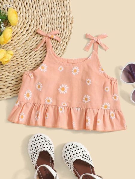 

baby knot detail floral print ruffle hem she, Blue