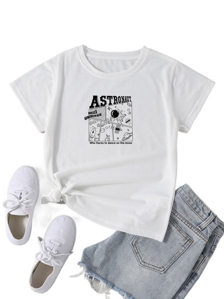 

slogan & spaceman print tee f5q1#, White