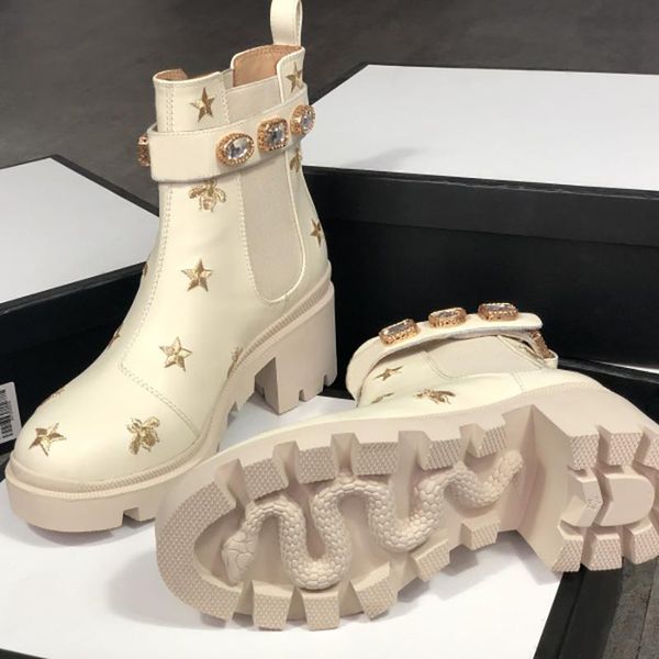 

2022 new classic martin knight short boots leather belt buckle metal women's shoes staranimal embroidery eu35-41 us4-10, Black