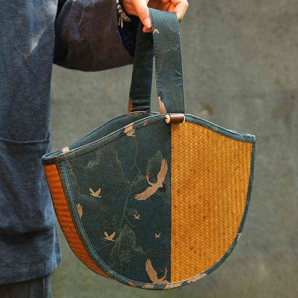 Handgefertigte, aus Bambus gewebte, duftende Wolkenhandtasche, Umhängetasche, Stoff, literarische Umhängetasche im chinesischen Stil 220617