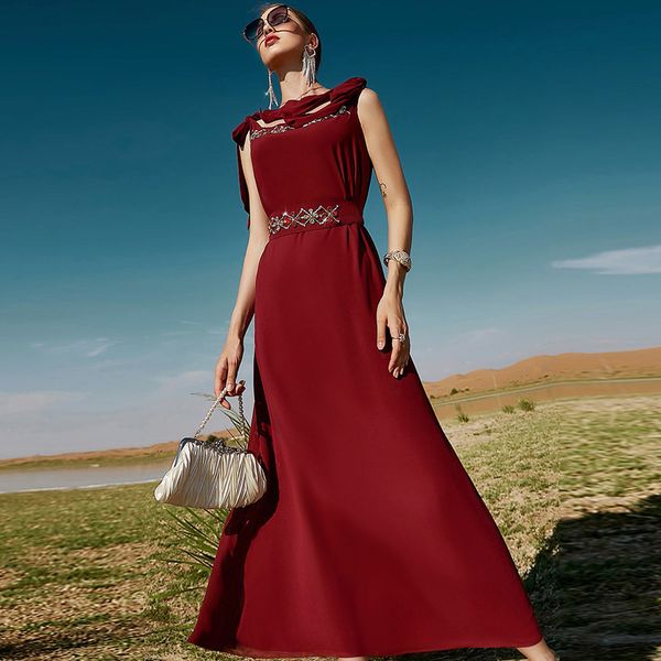 

beading muslim fashion long arabic dress moroccan kaftan women eid mubarak islam party evening ramadan caftan dubai abaya saudi, Red