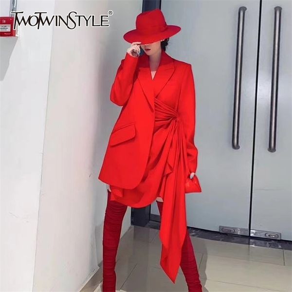 

twotwinstyle casual irregular blazer for women notched long sleeve korean black coat female 2020 autumn fashion new clothing lj201021, White;black