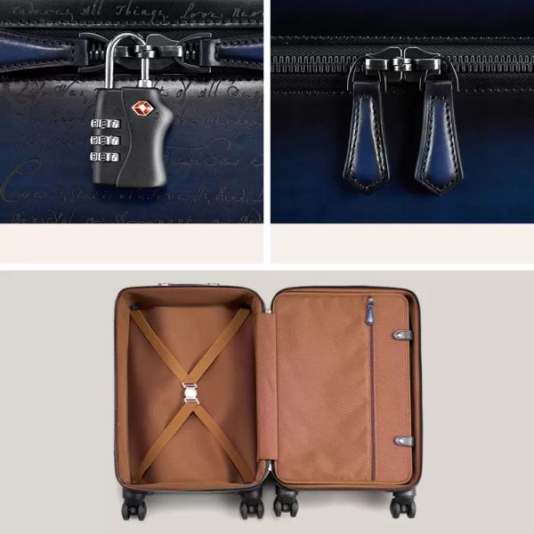 

italian cowhide leather trolley case luxury business luggage 22&quot genuine leather universal wheel password boarding soft sui
