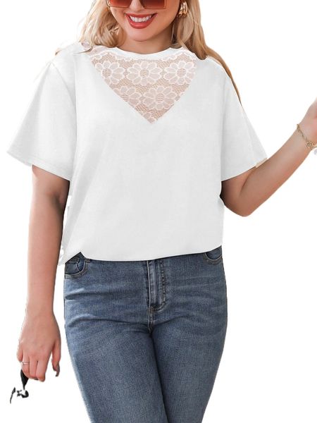 

plus solid contrast lace tee n6sy#, Black