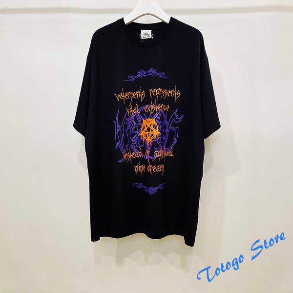 

vetements 2022ss sanskrit alphabet printing high street oversize short sleeve men woman t-shirt hip hop black vtm embroidery tee, White;black