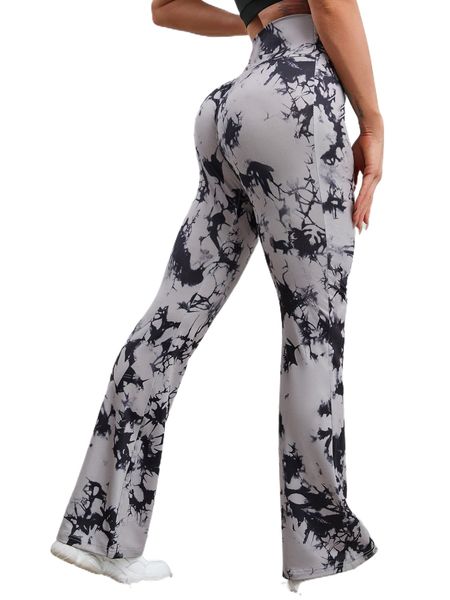 

tie dye wide waistband flare leg sports pants c4vb#, Gray
