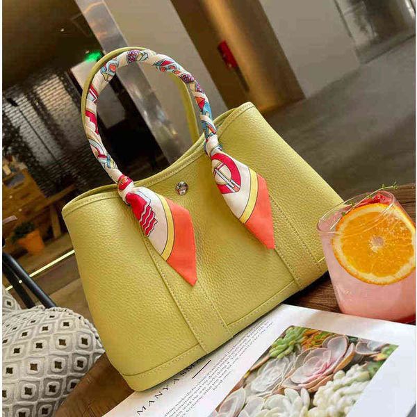 

litchi pattern cowhide garden bag large capacity tote bag real leather women's portable bucket