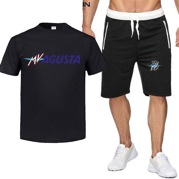 Erkek Eşofman 2022 Yaz Üst T-Shirt Suit MV Agusta Logo Moda Roman Trend Rahat tüm maç bağcık şort