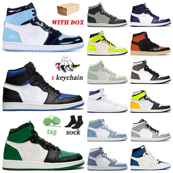 

jumpman 1 1s mens basketball shoes unc patent royal toe pine green shattered backboard volt gold dark mocha fragment men women sneakers with