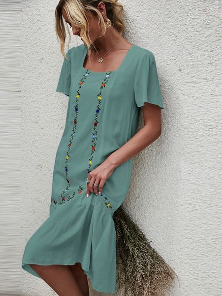 

embroidery detail flounce hem dress k0yb#, Black;gray