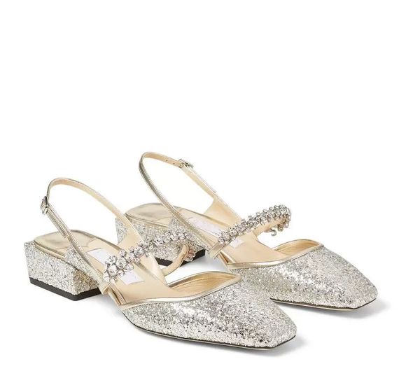 

fashion designer jill slingback sandals square toe women's pumps with crystal embellishment block heels weedding party bridal shoes box, Black