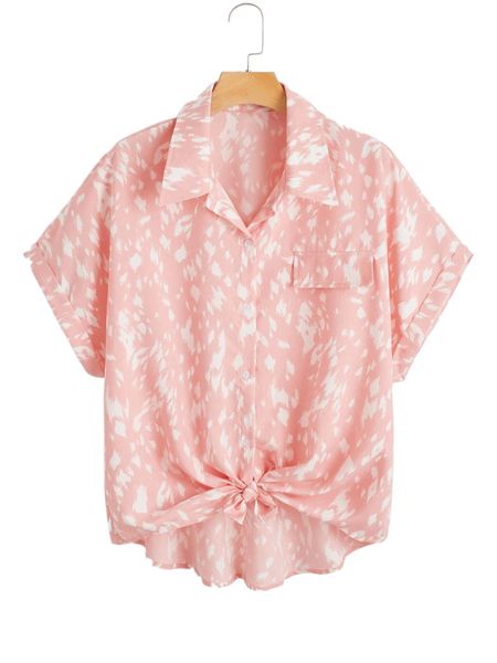 

plus allover print button front shirt v2ai#, Black