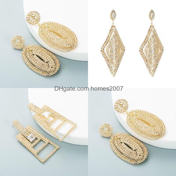 Fashion All Match Orecchini Stud Jewelry Donna Ciondola Lampadario Homes2007 Lega geometrica intarsiata Diamond Glass Drill Female Personali jllBLG