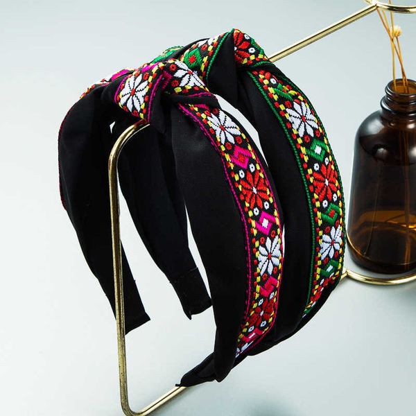 

heming hair hoop bohemian national style personalized embroidery broken flower cloth art wide version pressure pin, Silver