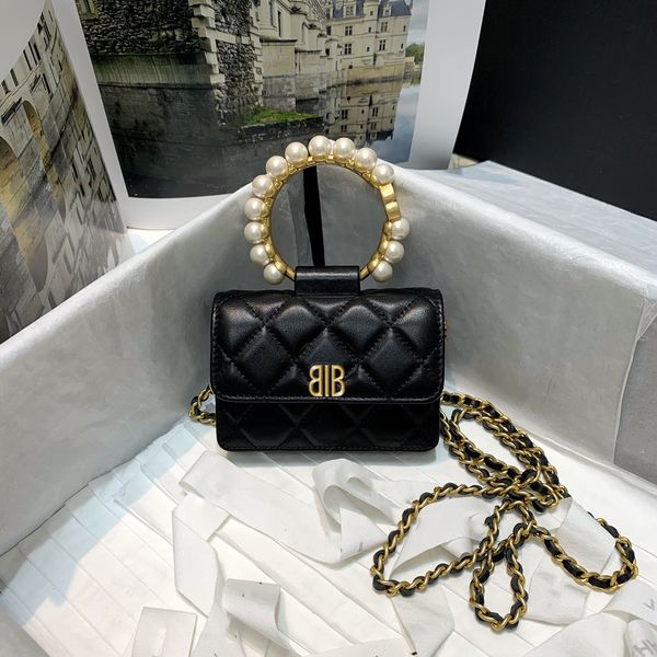 

designer bags black pearl handle clutch black and gold color big logo portable one-shoulder crossbody 12cm