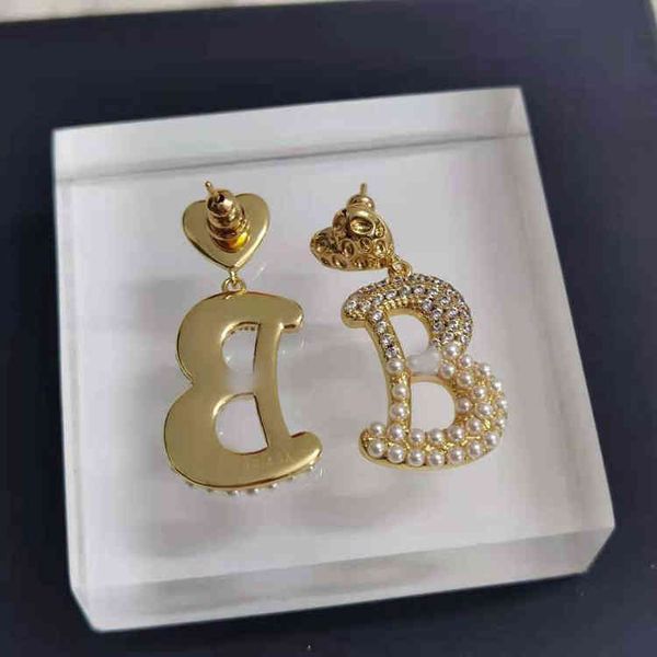 

design jewel ornament charm earring trendy letter size pearl earrings temperament personality long earrings tassel earrings female 925 silve, Golden