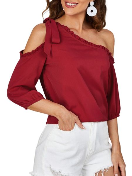 

frill trim knot strappy blouse o3in#, White