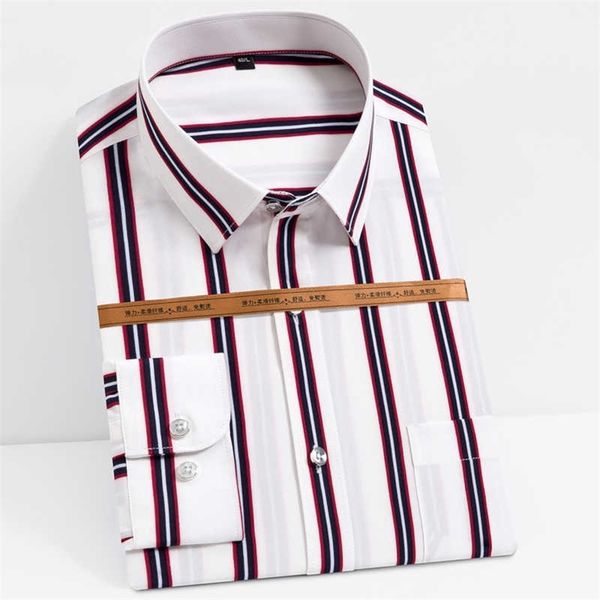 

men's fashion long sleeve silky fabric striped shirts single patch pocket work casual standard-fit easy care classic dress shirt 210701, White;black