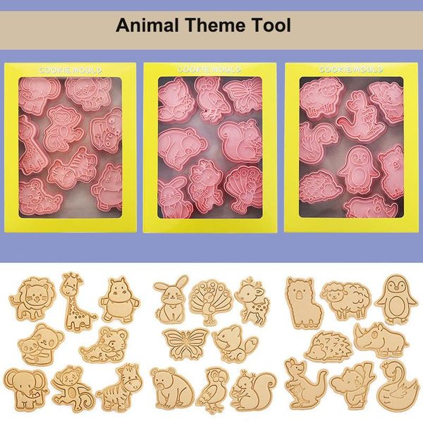 Moldes de cozimento Jungle Safari Animal Cookie Mold Cutter 8pcs/Definir Ferramentas de Biscuit Ferramentas de Biscuit de Cartoo