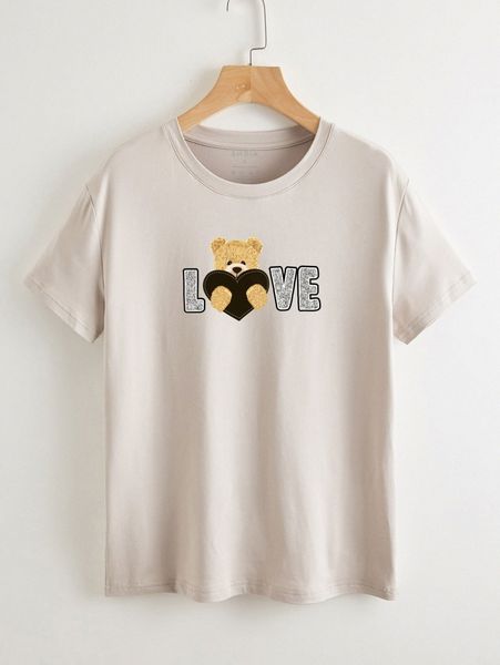 

bear and letter graphic tee y5d3#, White