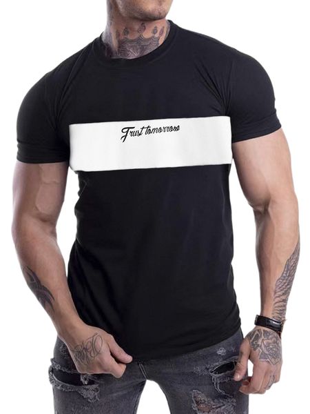 

men letter graphic contrast panel tee p0rj#, White;black