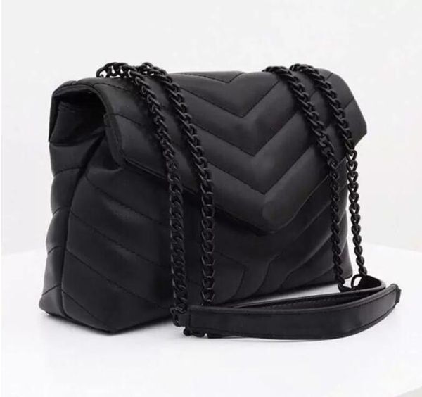 Bolsa de ombro marca loulou em forma de y designer costura couro senhoras corrente de metal preto clamshell mensageiro sacos de corrente atacado