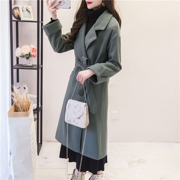 

long student qiu dong han edition installs a small cloth coat whom sen overtheknee doublesided woolen cloth coat 201102, Black