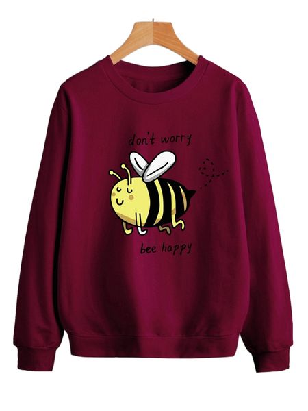 

cartoon & letter graphic pullover b8uf#, Black