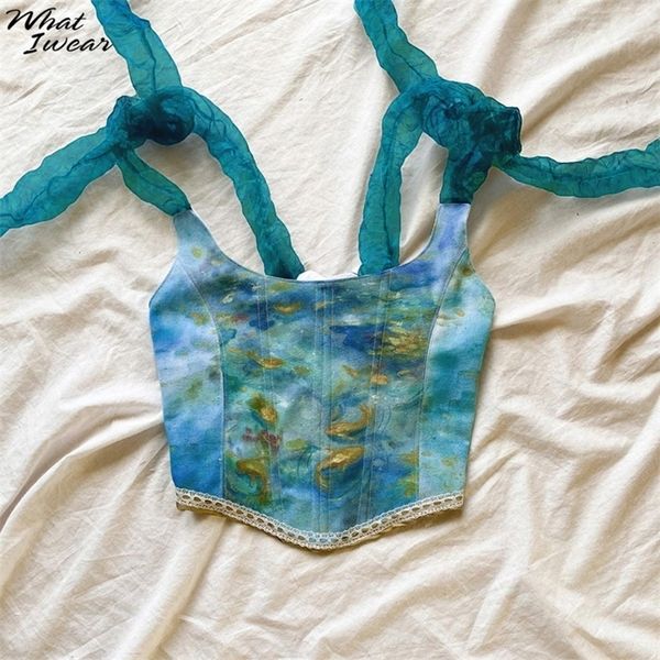 

whatiwear summer women tshirts y2k vintage corset aesthetic print backless fashion woman blouses party streetwear 220607, White