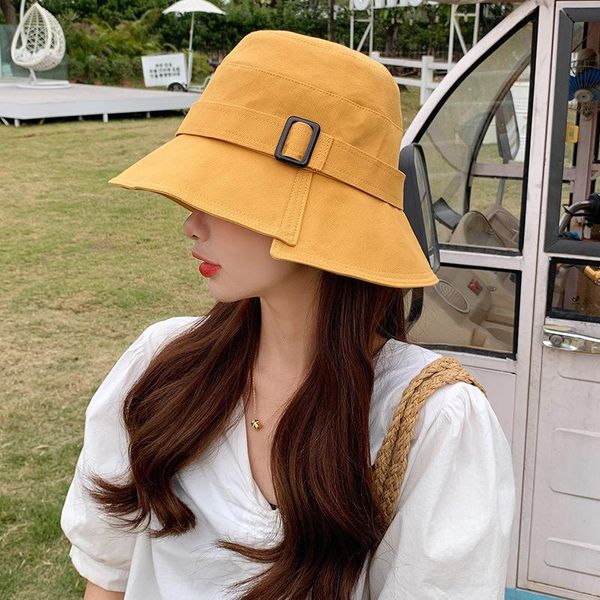 Шляпа шляпы с широкими краями шляпа с ведром с пряжкой летняя осенняя корейская мода Панама на открытом воздухе Рыбалка на солнце
