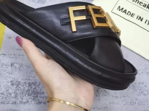 

2022 fashion women men sandal luxury designer lady gentlemen colorful canvas letter anatomic leather slide 3 style model 35-42, Black