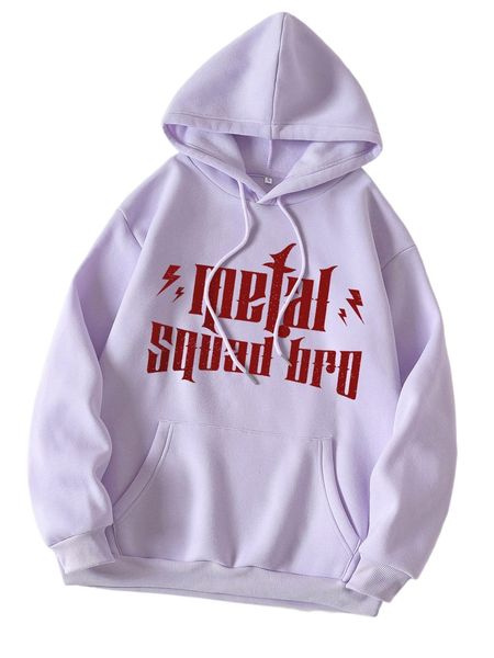 

letter graphic drawstring thermal lined hoodie h0ys#, Black