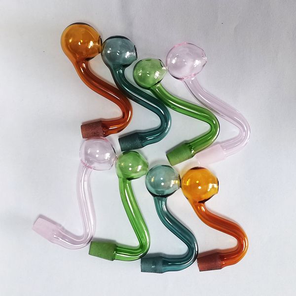 10mm Erkek Yağ Burner Borular Pyrex Cam Tütün Kaseler Cam Su Borusu Nargile Shisha Bong Dab Rig Adaptörü Kalın Sigara Aksesuarları Mix Renk Toptan Smokuslar Hediye