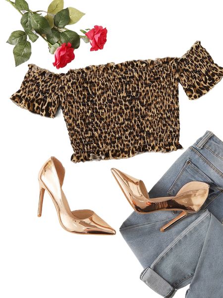 

leopard print bardot shirred frill trim e9wi#, White