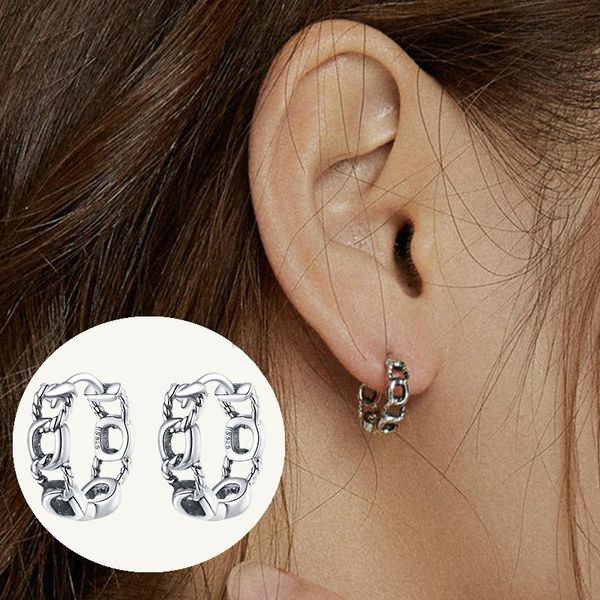 

hoop & huggie wostu 100% 925 sterling silver chain shape hopp earrings fashion for women unique original 2022 jewelry cqe960, Golden;silver