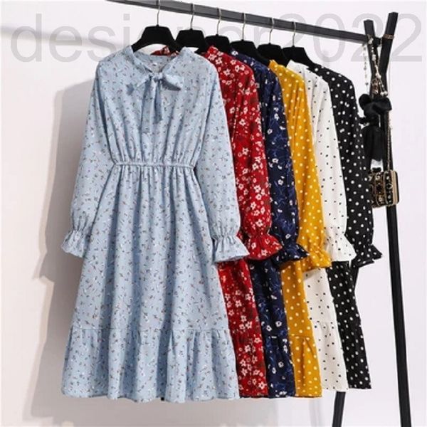 

casual dresses designer outer chiffon long sleeve bow waist folded floral dress 518d, Black;gray