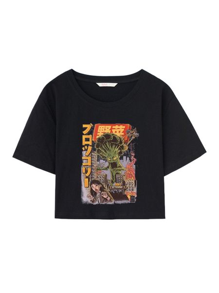 

romwe x ilustrata cartoon & figure graphic crop tee v9kl#, White