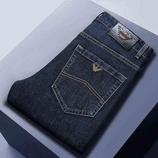 

autumn 2021 winter brand jeans men's slim straight elastic casual, Blue