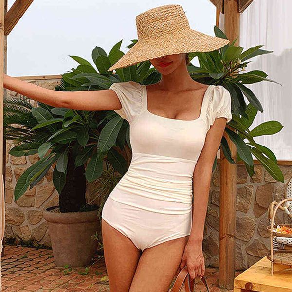 

fan swimsuit fairy one-piece female size chest conservative thin backl resort spring south korea, White;black