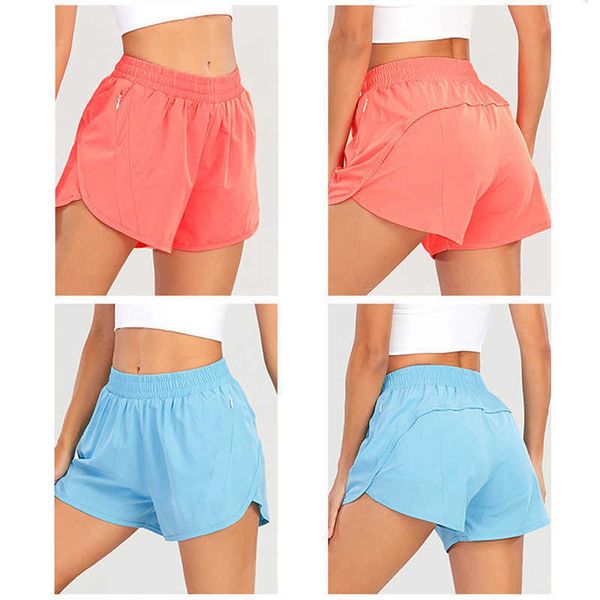 

10 colors lu-08 yoga y short pants outfit hidden zipper pocket womens sports shorts loose breathable casual sportswear exercise, White;red