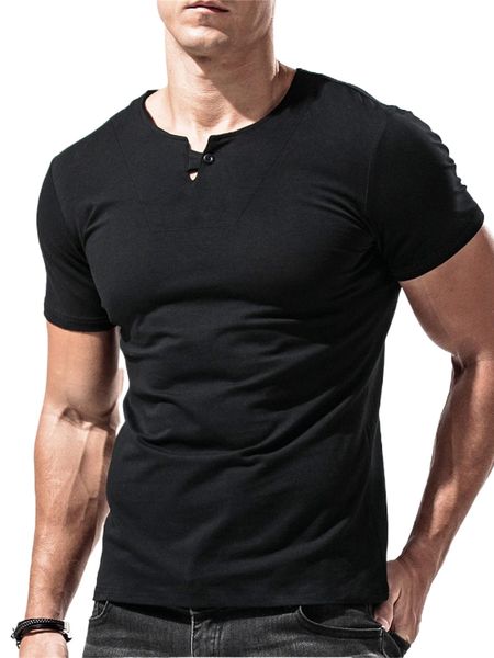 

men solid notched neck button detail tee r7el#, White;black