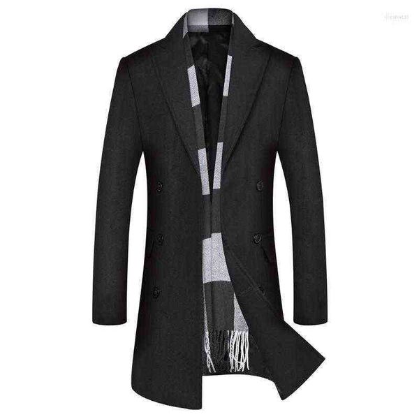 

men's wool & blends winter woolen overcoat mens coats and jackets men coat overcoat1 t220810, Black