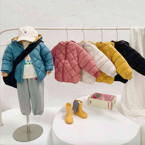 

2021 autumn winter new boy girls down quilted jackets kids quilted jackets plus velvet warm cotton jackets children clothing j220718, Blue;gray